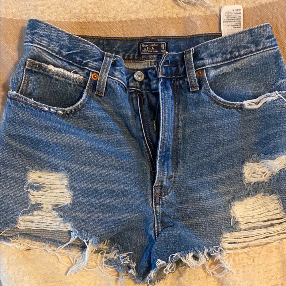 Abercrombie & Fitch Blue Jean Shorts High-Waisted Distressed